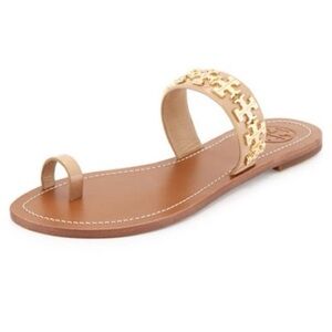 Tory Burch Gold and Tan Sandals.